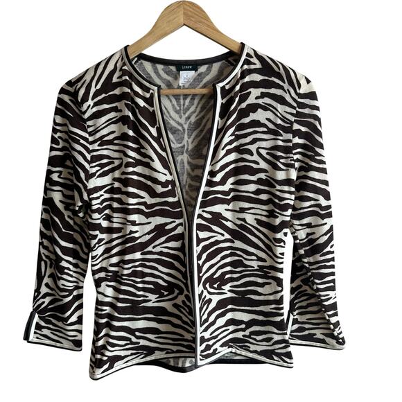 J. Crew Vintage 2000s Wool Zebra Print Clasp Front Cropped Cardigan M - Picture 1 of 10